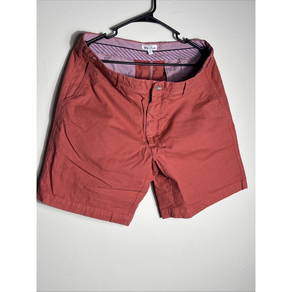 Peter Millar Mens Flat Front Chino Cotton Blend Shorts Size 36 Nantucket Red